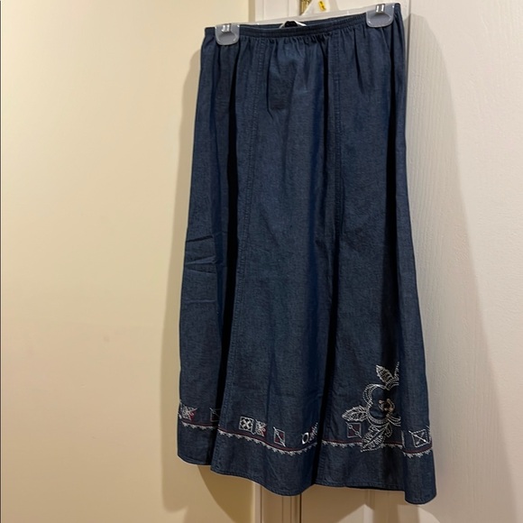 Embroidered Denim Skirt - Blue - Picture 1 of 4